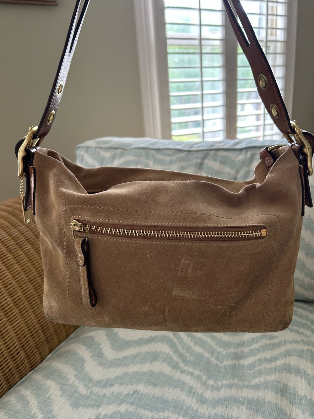 Coach Suede Hobo Bag in Tan with Gold Hardware - Picture 10 of 12